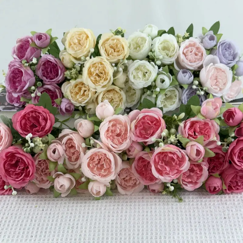 Small Size Gradient Romantic Hues Artificial Bloom Peony & Phyllanthus Rose Bouquet - Lightweight, Ultra-Realistic, Home Decor for Bedroom Dresser, Desk, Wedding Decor