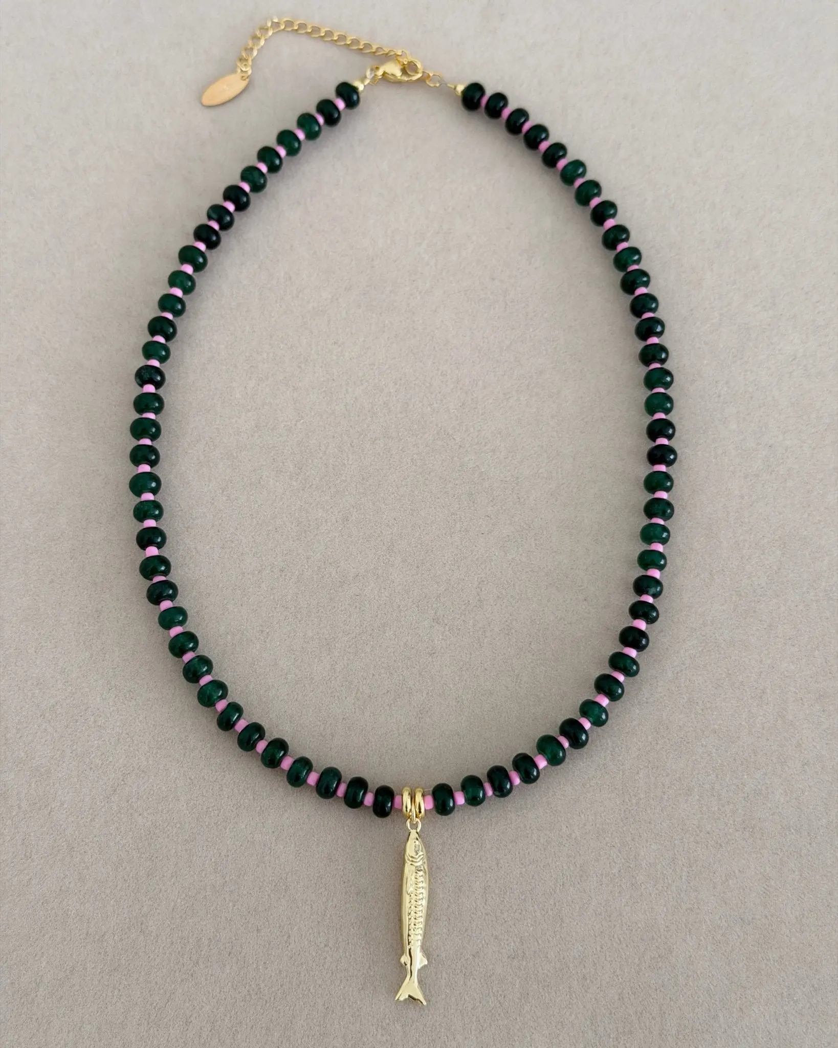 Midnight Fish Charm Beaded Necklace