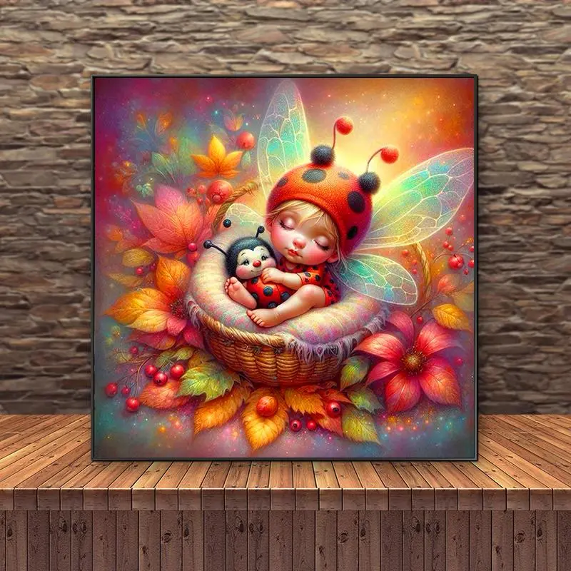 Ladybug & Fairy Pattern DIY Diamond Arts Colorful Painting Kit without Frame, 5D Diamond Arts Colorful Painting Kit, Wall Art Decor for Home