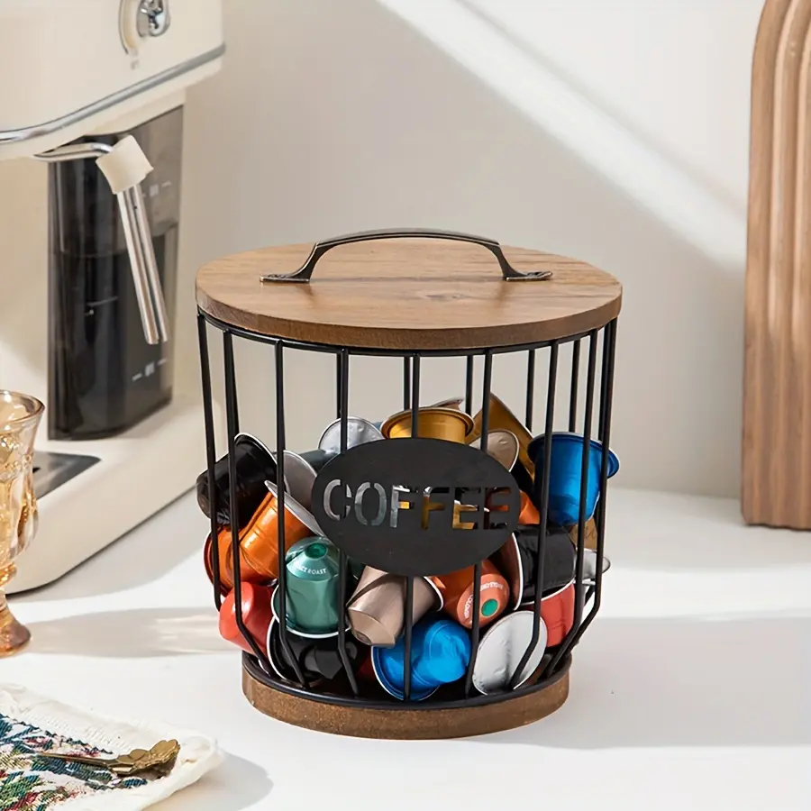 A Black Coffee Capsule Storage Rack Metal Creative Ornament Kitchen Living Room Storage Basket