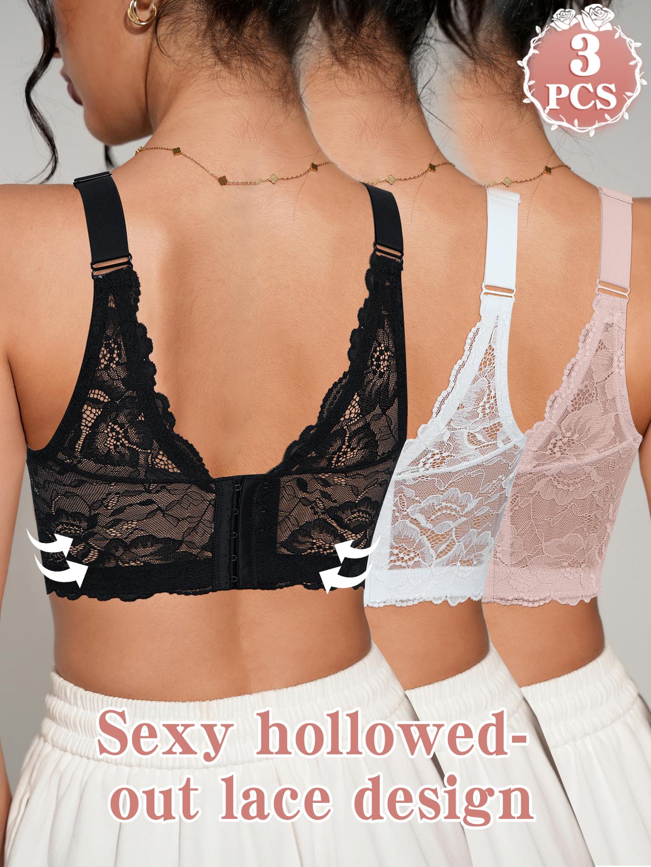 3PCS Lace Underwire Push-Up Bra - Anti-Sag, Wide Adjustable Straps, Comfort Breathable Elegance Elastic Lingerie, Versatile Wear Date Gift Bridal Everyday