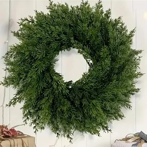 1 count/2counts Artificial Christmas Wreath, Faux Pine Needle Garland, Holiday Window Decor, Home Door Hanging Decoration Gift, Festive Greenery, Doorframe Ornament