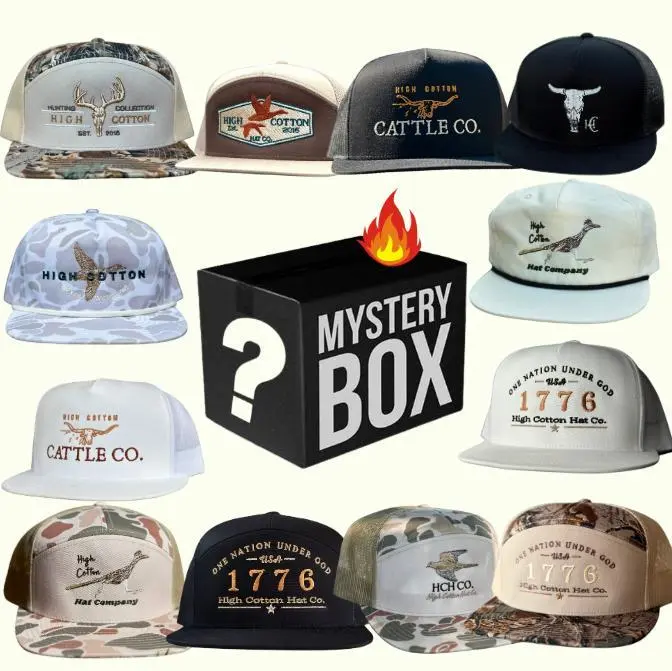 [BEST SELLER 2026] [ BEST 2026 ] Hat Random Sent High Cotton Hat Co Mystery Box, Cattle Co Trucker Cap, Hunting Collection, 1776 One Nation Under God, HCHC Camo Snapback