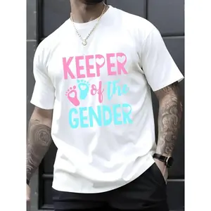 100% Cotton Gender Reveal Keeper Of The Gender T Shirt, Gender Reveal T-Shirt, Casual Fitted Loose Streetwear, Summer Fashion Top