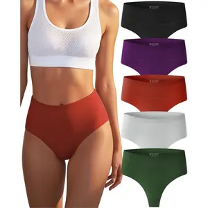 Thongs for Women High Waisted Sexy Seamless Underwear Comfortable Breathable Panties 5 Pack