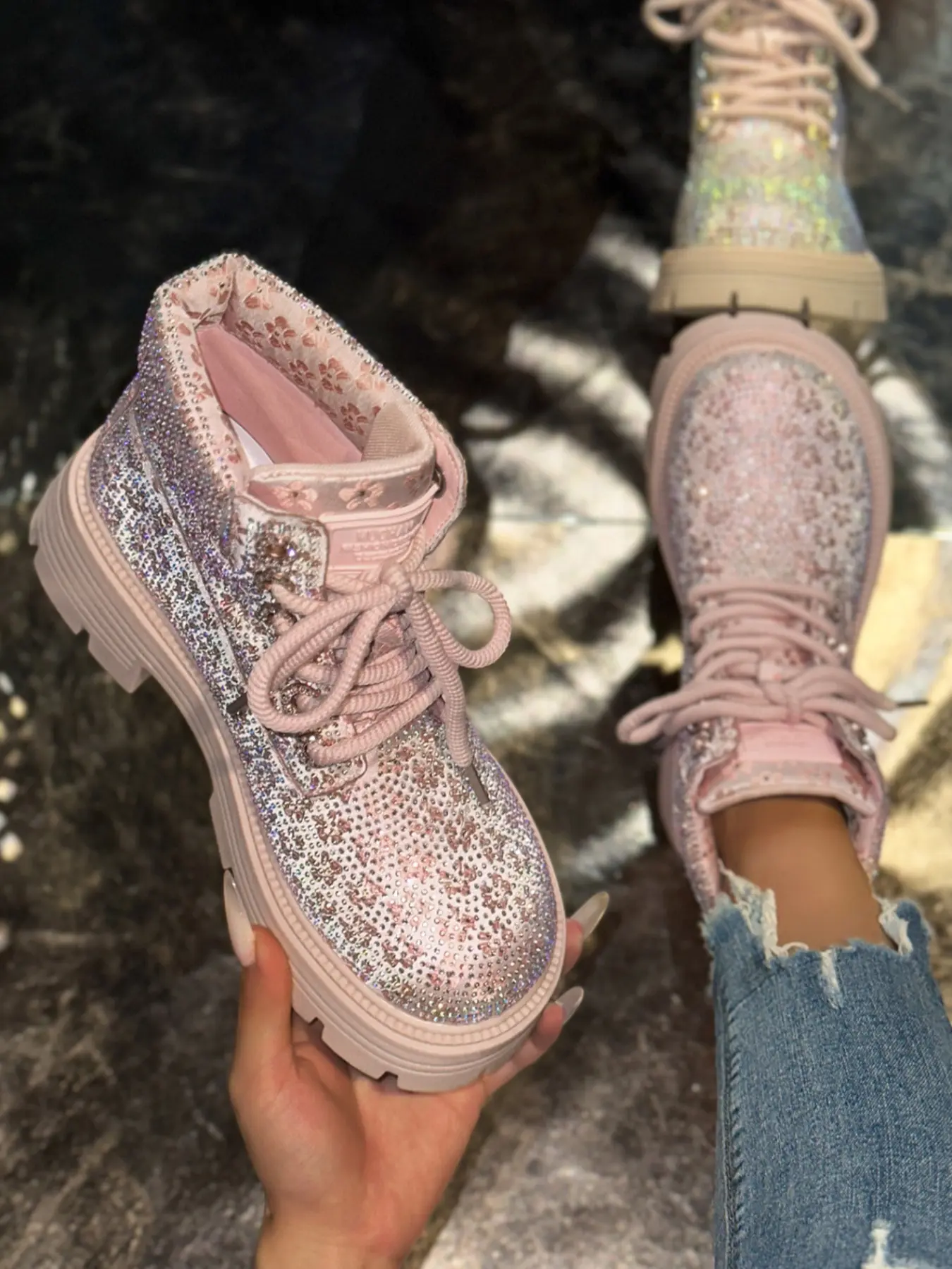 Women's Thick Sole Wedge Fashion Short Boots, Sparkling Rhinestone Upper Design, Comfortable Mid-Calf Boot, Versatile Casual Daily Wear, Shoe Boots, Trendy Boots