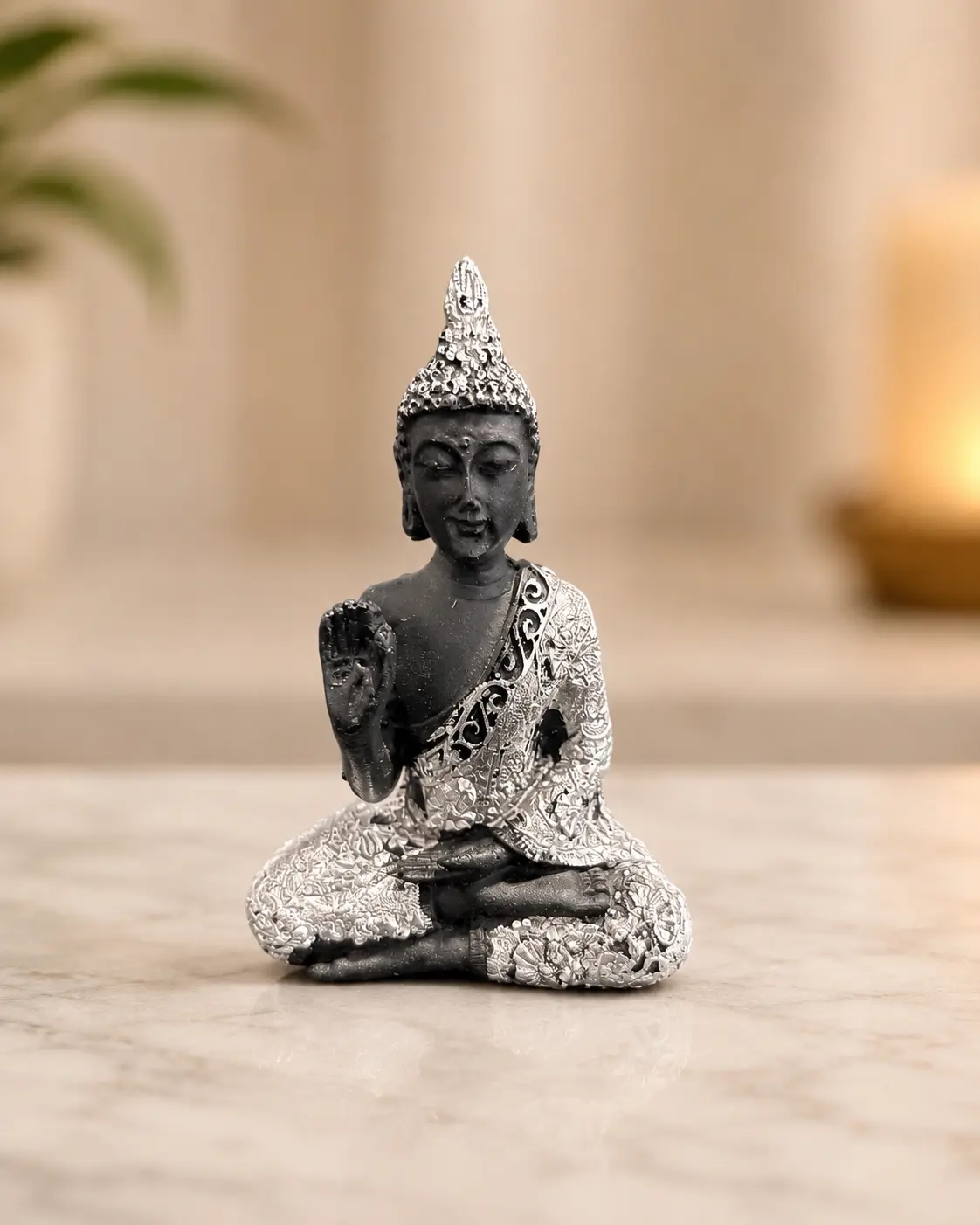 Silver Buddha Decorative Statue | Meditation & Prayer Room | Home & Car Décor