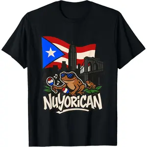 Men's Nuyorican Coqui Graphic T-Shirt in Soft Cotton, Short Sleeve New York Puerto Rican Flag Pride Design