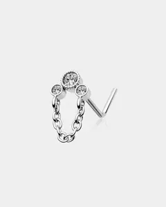 CZ Bezel Setting Dangle Chain Nose Stud