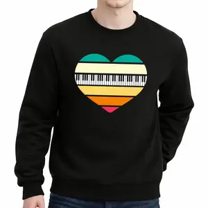 Vintage Music-Themed Sweatshirt for Men – Heart-Shaped Piano Keys, Comfortable Fit