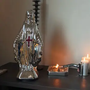 Silver Ceramic Virgin Mary Backflow Incense Burner, High-Quality Handmade Art Piece, Luxury Ceramic Aromatherapy Statue, Premium Silver-Finish Incense Fountain, Artistic Home Decor, Handcrafted Spiritual Sculpture, Elegant Scent Burner Gift,Spiritual