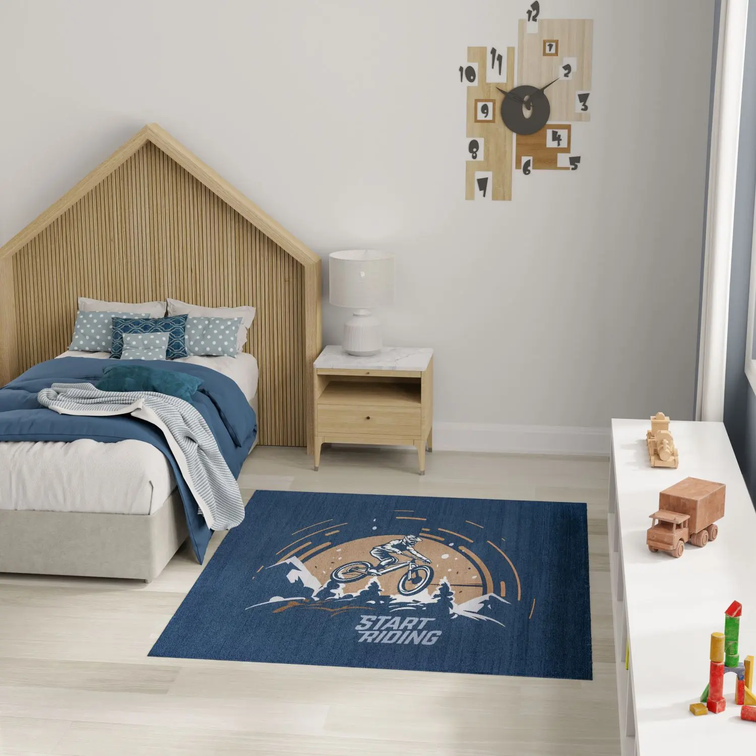 Nourison Imagination Printed Fabric Kids Indoor Area Rug - Action-Packed Mountain Biker Design, Machine Wash, Non-Slip for Kid Room