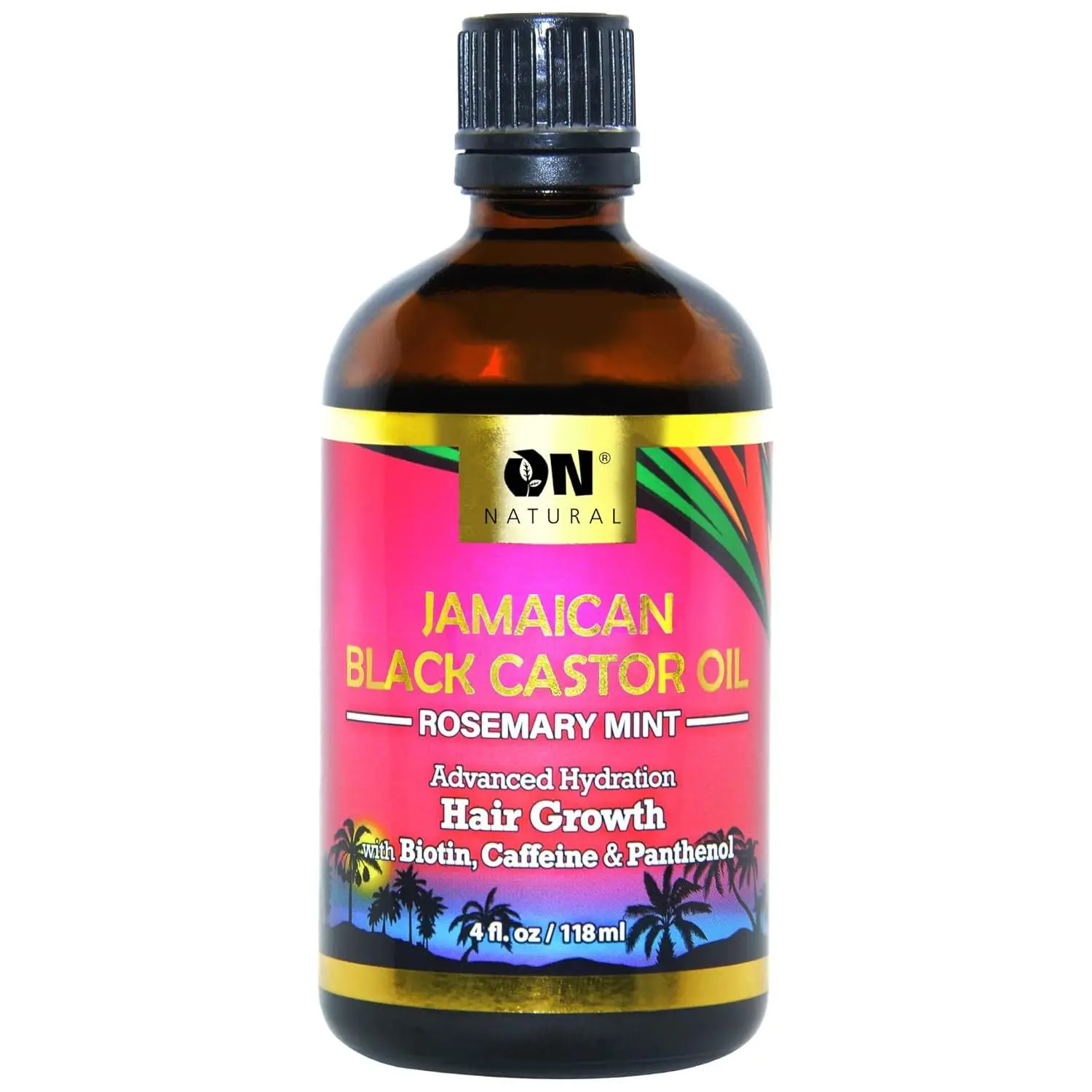 ON Natural Jamaican Black Castor Oil - Rosemary Peppermint 4 oz Plant-Based Pure Herbal Blend with Biotin, Caffeine, Essential Oils, Cleanser, Frizz Control, Dry Scalp Moisturizer, Hair Growth Treatment for All Hair Types, Damaged Strands