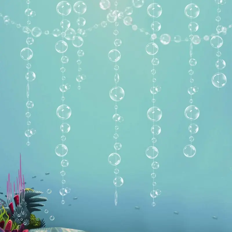 Under the Sea Plastic Party Decorations Set - Translucent White Bubble Garlands, Door Hanging Streamers, Tropical Beach Banner, Photo Backdrop Supplies for Spongebob Little Mermaid Birthday, Tropical Party, Ocean, Durable