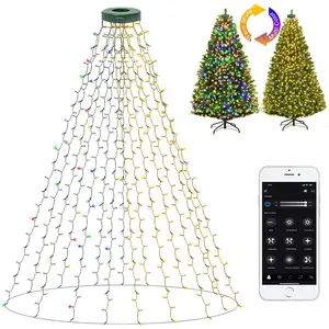 Christmas Tree Lights with Ring, APP Control Music Sync 6.56Ft x 16 Lines String 400 LED Indoor Outdoor with DIY scenarios 17 Modes Multicolor Timing for Christmas Tree Decorations