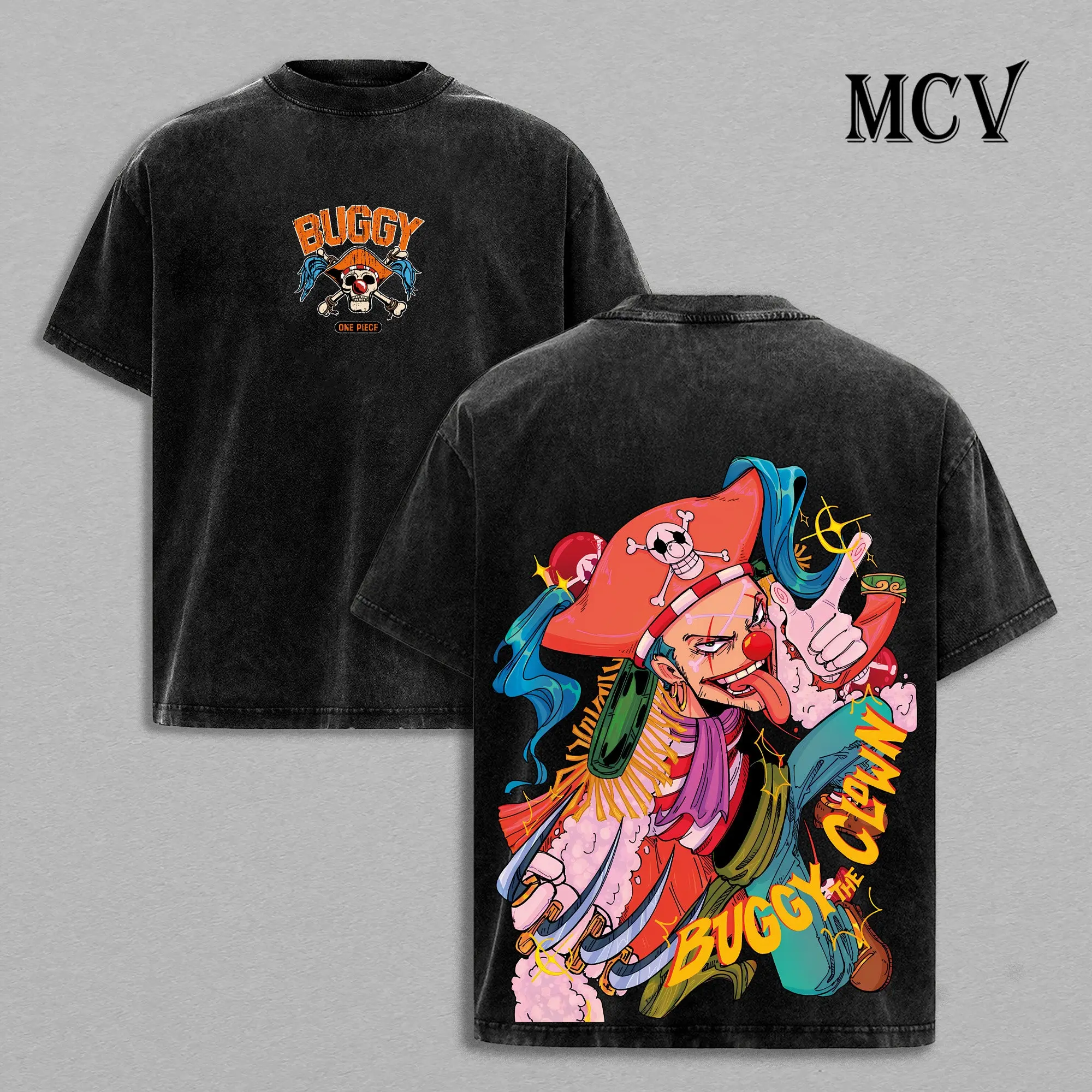 Vintage Washed Buggy The Clown Graphic Tee Heavyweight Cotton Oversized Anime Streetwear T-Shirt Men Women Y2K Retro One Piece Shirt Japanese Manga Fashion Tops Cool Casual Outfit Summer Trendy Harajuku Apparel Unique Cosplay Anime Fan Gift Ideas 2026