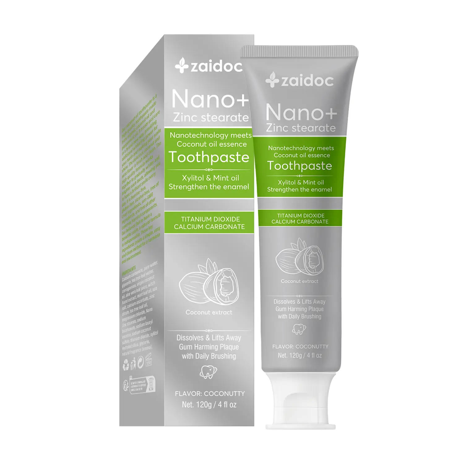 Zinc Stearate Toothpaste with Natural Coconut Extract for Long-Lasting Soft Care & Fresh Breath - 120g Triple Brightening Probiotic Whitening Stain Removal Oral Mint Toothpaste Extreme