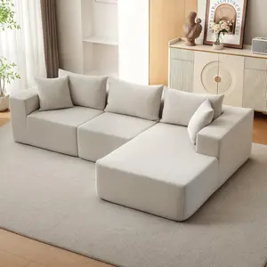 Garvee 106" Modern L-Shaped Sectional Sofa Couch, Modular Cloud Sofa with Chaise & Deep Seat, No Assembly Required Comfy Upholstered Furniture for Living Room Bedroom, Beige, Right Facing