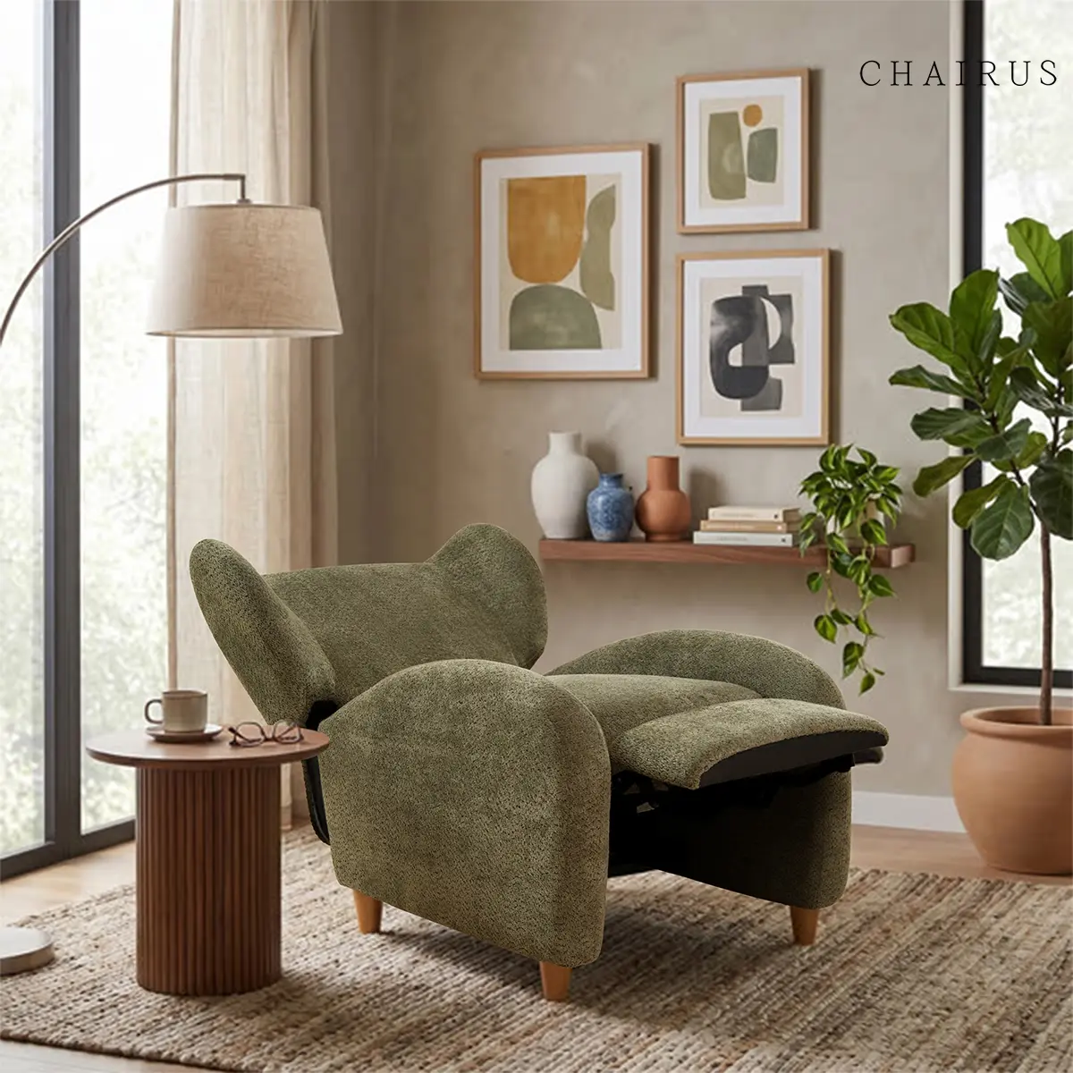 CHAIRUS High-Quality Compact Nordic Chenille Armchair with Adjustable Backrest, Footrest, High-Quality Cushioning and Special Transformation Function for Living Room, Study, Decorative