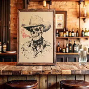 Skeleton Cowboy Art Print: Vintage Western Memento Mori Decor