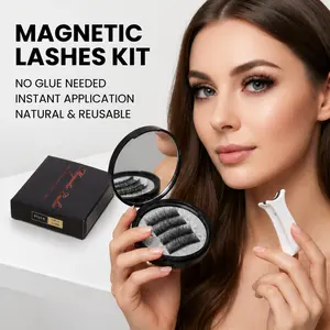 [S]Magnetic Eyelashes Kit - Eyelash Clusters with Applicator Eyelash Curlers & Eyebrow Kit Glue-Free Waterproof Lightweight