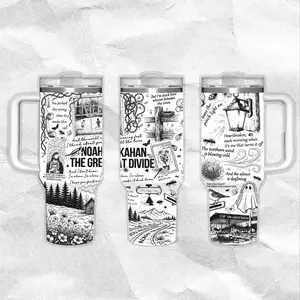 Noah Kahan “The Great Divide” Pattern 40oz Handle Tumbler – Retro Fantasy Stainless Steel Travel Mug, Hawkins Inspired Horror Cup, Double Wall Thermal Drinkware, Large Iced Coffee Tumbler, Gift for TV Show & Dungeon Game Fans