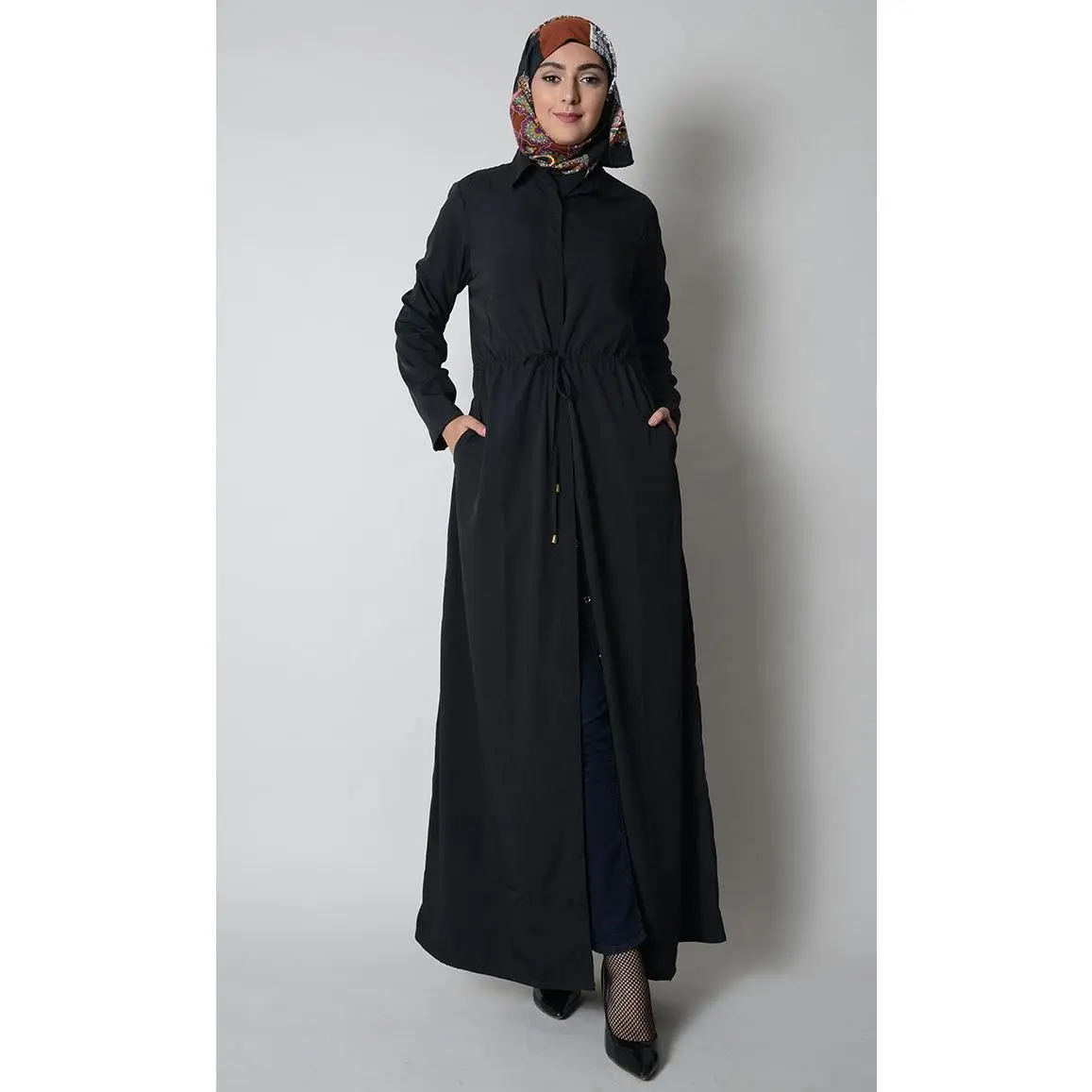 Drawstring Detail Everyday Wear Shirt Style Abaya Dress - Final Sale