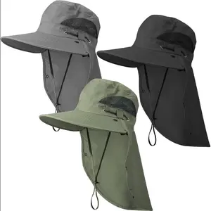 Sun Hat For Men Women With Neck Flap Breathable Wide Brim Bucket Hat UV Protection UPF 50+ Fishing Hiking