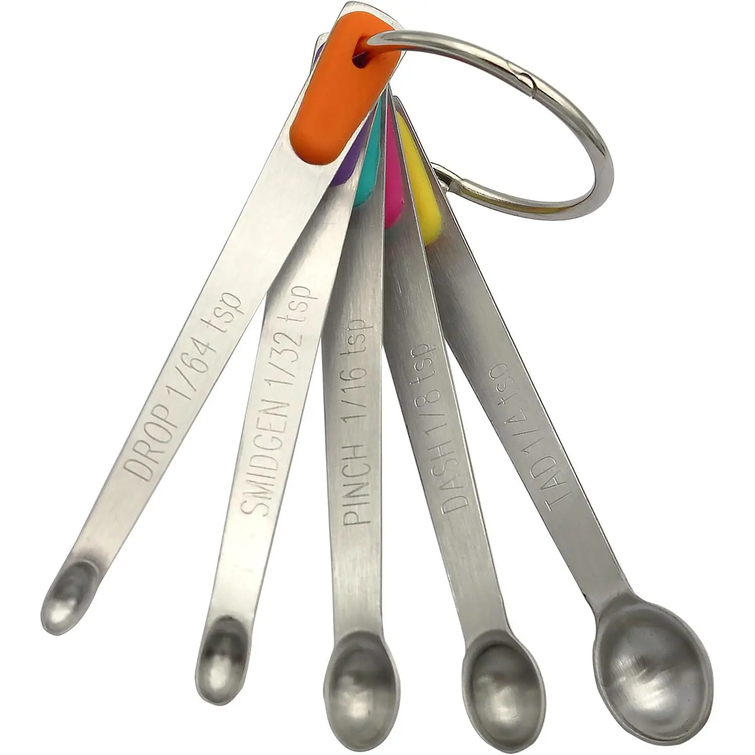 Mini Stainless Steel Measuring Spoons Set with Silicone Handles - Kitchen Utensils for Small Dry, Liquid Ingredients & Spices (1/64, 1/32, 1/16, 1/8, 1/4 tsp)