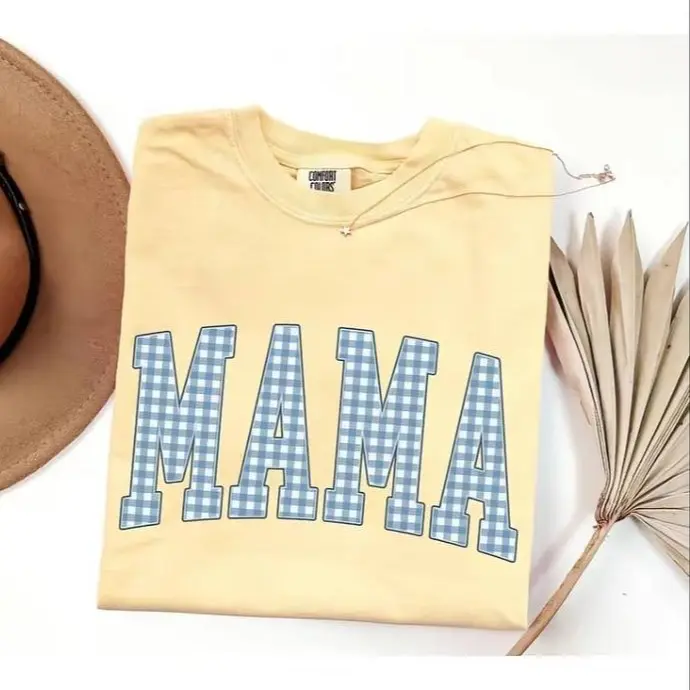 Comfort Colors Gingham Mama Shirt, Cute Mom Graphic Tee, Mother's Day Gift for New Moms, Baby Shower Present, Women Outfit, Minimalist T-Shirt