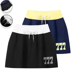 2-pack women’s short skirt with lining, high-waisted color-block patchwork mini skirt with pockets