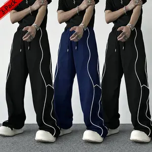 Men's 3-Pack Unisex Casual Pants, Baggy Wide-Leg Sweatpants, Lightweight Running Pants with Wavy Line Rhinestone Embellishment, Elastic Drawstring Waistband, Skin-Friendly Fabric, Versatile Style, Baggy Sweatpants, Men's Baggy Sweatpants