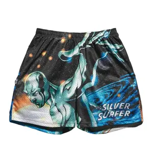 Silver Surfer Shorts Gym Shorts Workout Sport Knee Pants With Four Pockets Breathable Polyester Unisex Anime Pattern Adjustable Straps