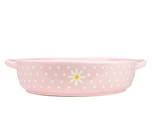 Pink Daisy Round Baking Dish with Handles