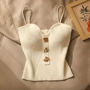 2025 spring and summer new high-end small fragrant wind knitted tube top sling vest inside and outside women's sleeveless back short top