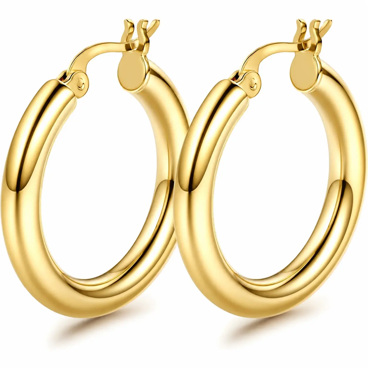 14K Gold Chunky Hoop Earrings for Women, Lightweight Hollow Tube Large Hoop Earrings with Hypoallergenic Post Design, Trendy Minimalist Gold Jewelry Accessories for Daily Wear, Party, Wedding and Gift Occasions