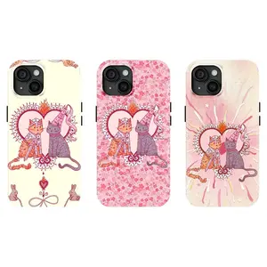 Retro Cat Design Phone Case | Adorable Heart-Shaped Cat Pattern Protective Case, Compatible with iPhone 17/16/15/14/13/12/11 Pro Max/Plus and Samsung Galaxy S23FE/22/23/24/25, Perfect Gift for Friends