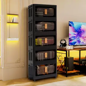 20" Side Wide Collapsible Storage Cabinet,Foldable Storage Organizer with Wheels for Living Room, Bedroom & Office