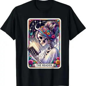 The Reader Funny Tarot Card Women Book Lover Librarian Read T-Shirt Pure Cotton Graphic Tees Menswear Top Gifts for Men & Women