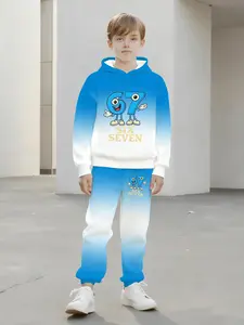 Boys 'six Seven Kid' Vibrant Creative Digital Print Hoodie Set, Go Out Sets, All over Print Casual for All Seasons, Fitted Style for Trendy Kids, Clothing Sets