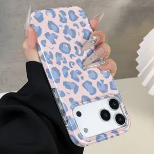 Base Blue Leopard Pattern Phone Case, Cute Jelly Case, Dual Layer PC+tpu, Shockproof, for iPhone & Samsung Galaxy Series
