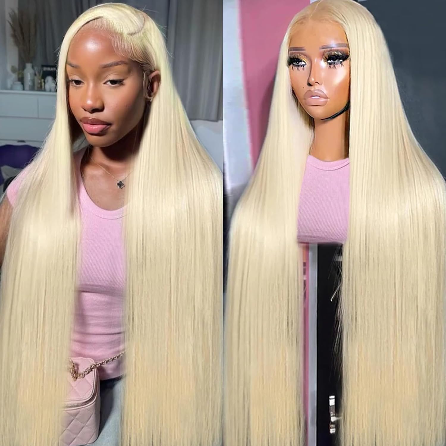 Blonde 613 Hd Lace Frontal Wig 40 Inch Straight 13x6 HD Transparent Lace Front Wig Pre Cut Pre Plucked For Women 180% Density Human Hair Wigs Can Be Dyed