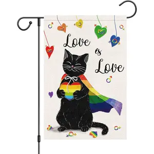 Love is Love Rainbow Pride Garden Flag 12x18 Double Sided Burlap, Small Black Cat Gay Lesbian LGBT Pansexual Garden Yard Flags Sign Banner Pride Month Outdoor Decoration (ONLY FLAG)