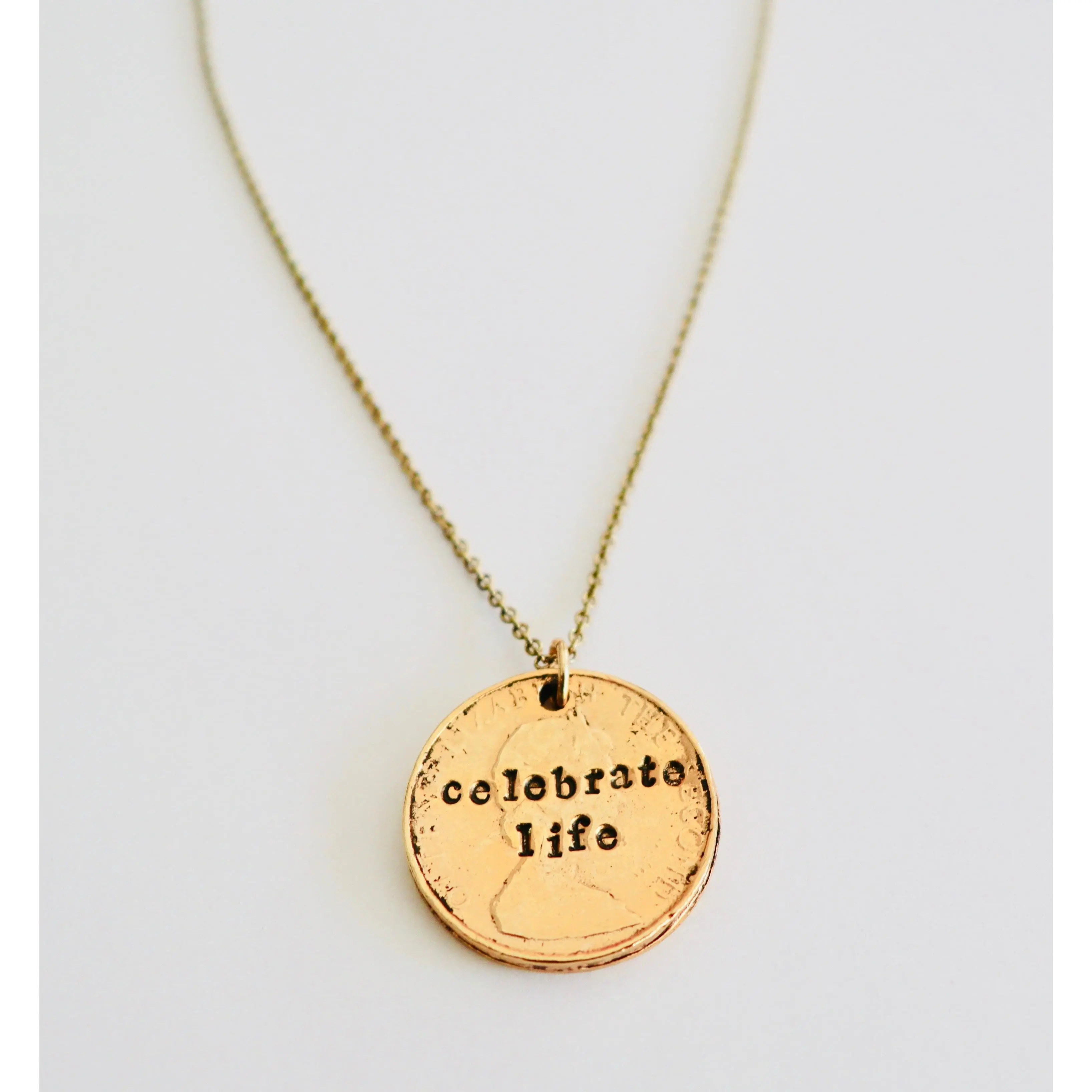 Celebrate Life Hand Stamped Coin Necklace