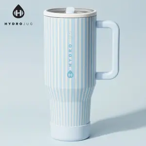 HydroJug Traveler 40 oz Leak-Proof Vacuum Insulated Stainless Steel Water Bottle with Handle & Flip Straw, Cup Holder Fit Rubber Base, Reusable Tumbler for Women Men, Cape Cod