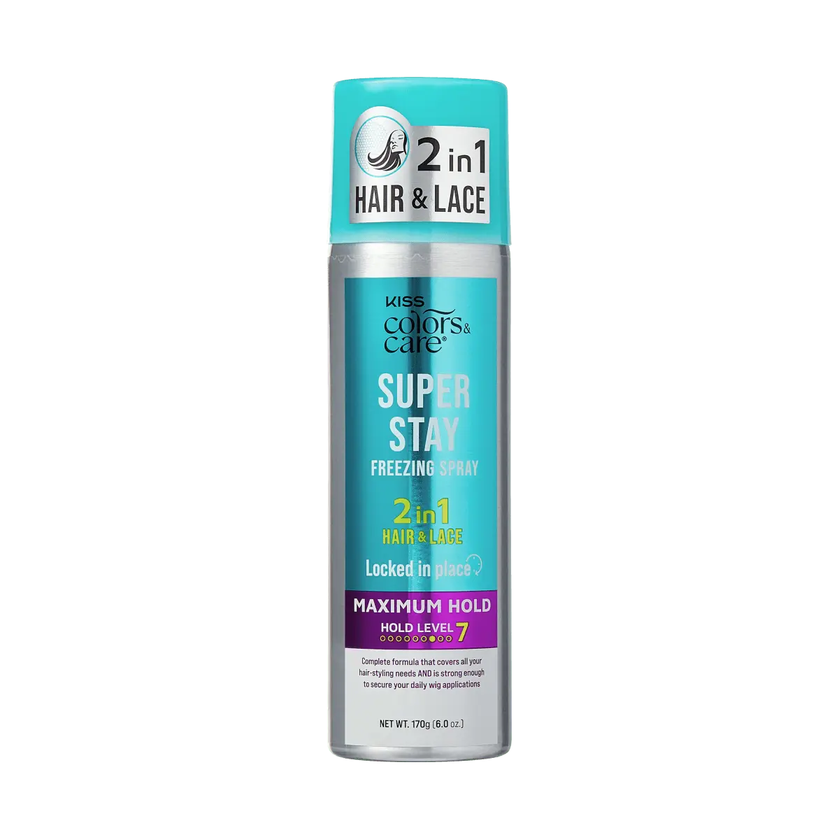 Kiss Colors & Care Super Stay Freezing Spray | Maximum Hold, For Natural Hair & Wigs, 24 Hr Hold, 6 oz, Hair Care