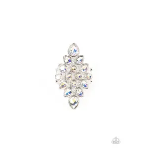 Combustible Iridescence - White Iridescent Rhinestone Silver Ring - Paparazzi