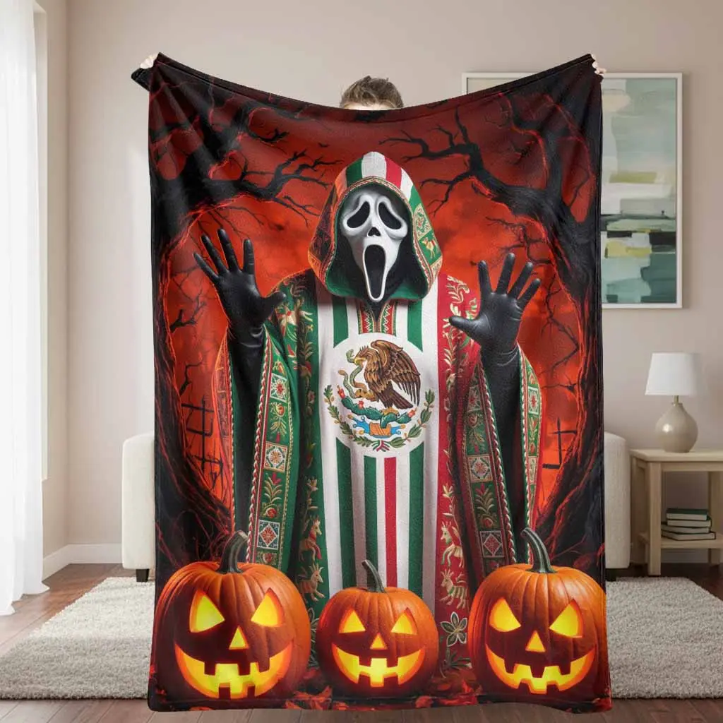 Mexican Eagle Flag Cultural Print Flannel Fabric Blanket - Traditional Embroidery, Lightweight Soft Plush Texture, Ideal for Halloween Home Decor, Living Room Sofa, Multi-Size Unique Gift Bedding Supply