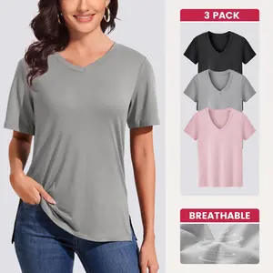 SHOWITTY Womens 1/3 Pack T-Shirts Basic Short Sleeve V Neck Tops - Plus Size Solid Color Summer Clothes Comfort Daily Wear