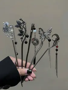 Elegant Flower Hair Clip Set, Vintage Rose Butterfly, Dragonfly Clip and Tassel Design, Fashionable Accessories for Women, Perfect Birthday Gift